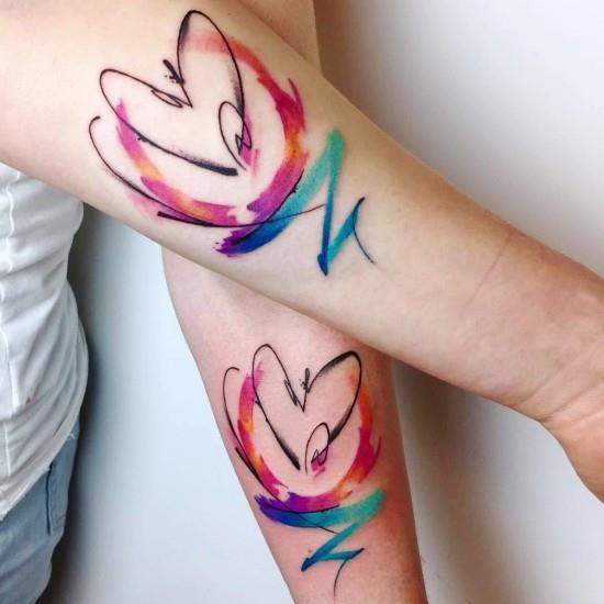 170 idées et inspirations créatives de tatouage de frères et sœurs coeurs abstraits aquarelle