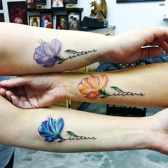 170 idées et inspirations créatives de tatouage de frères et sœurs fleurissent trois soeurs colorées