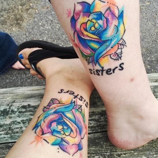 170 idées et inspirations créatives de tatouage de frères et sœurs roses aquarelles colorées soeur