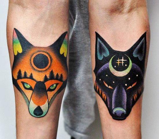 170 idées et inspirations créatives de tatouage de frères et sœurs renard et loup soleil lune
