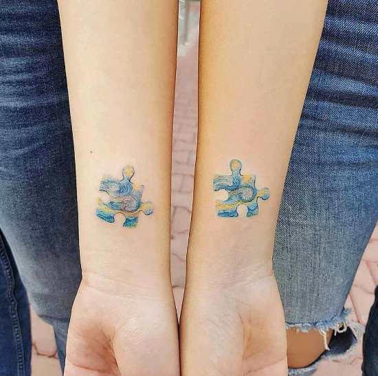 170 idées et inspirations créatives de tatouage de frères et sœurs peignant des pièces de puzzle