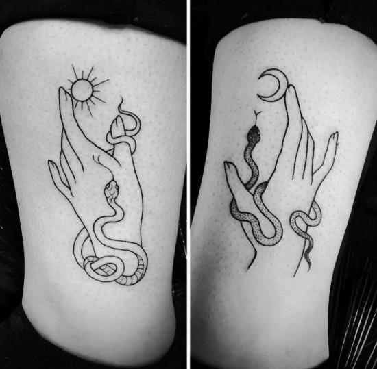 170 idées et inspirations créatives de tatouage de frères et sœurs lune et soleil serpents