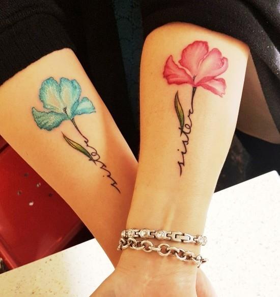170 idées et inspirations créatives de tatouage de frères et sœurs fleurs de soeur bleu rouge
