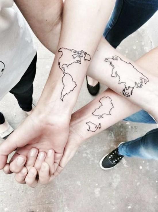170 idées et inspirations créatives de tatouage de frères et sœurs carte du monde continents divisés