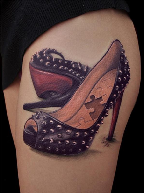 3d tatuaż na ramieniu buty damskie