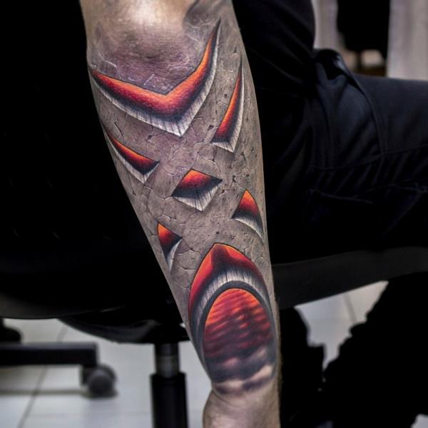 3d tatuaż przedramię mężczyzn rzeźbione motywy