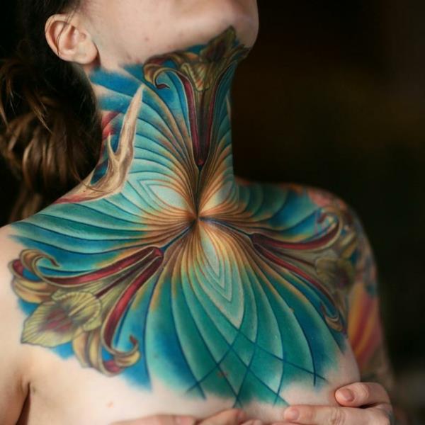 3d tatuaże abstrakcyjne motywy tatuaż na szyi