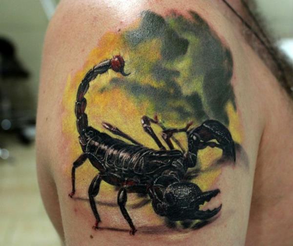 3d tatuaże kolorowe ramię skorpiona