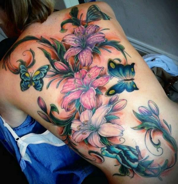 3d pełne plecy tatuaże damskie tatuaż lilia