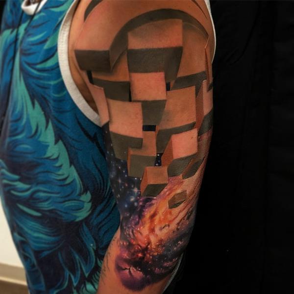 3d tatuaże na ramieniu geometryczny wzór