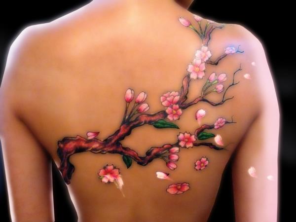 3d tatuaże z powrotem kwiaty wiśni