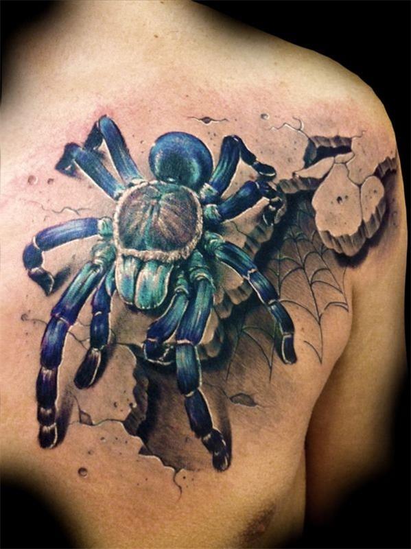 3d tatuaże na plecach tarantula