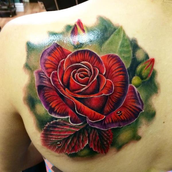 3d tatuaże róże z powrotem kolorowe