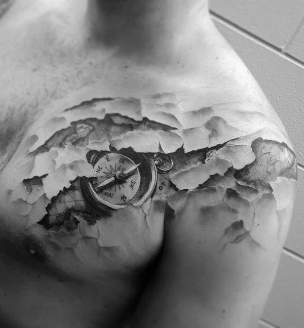 3d tatuaże kompas na ramię