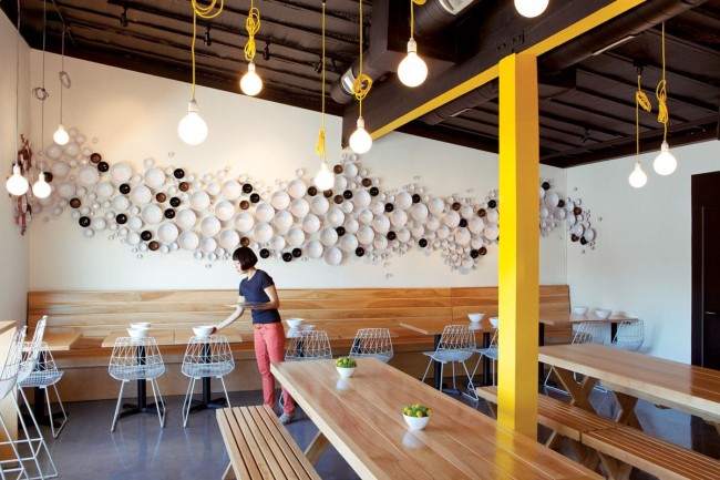 Интериор на кафе-ресторант с индустриален дизайн