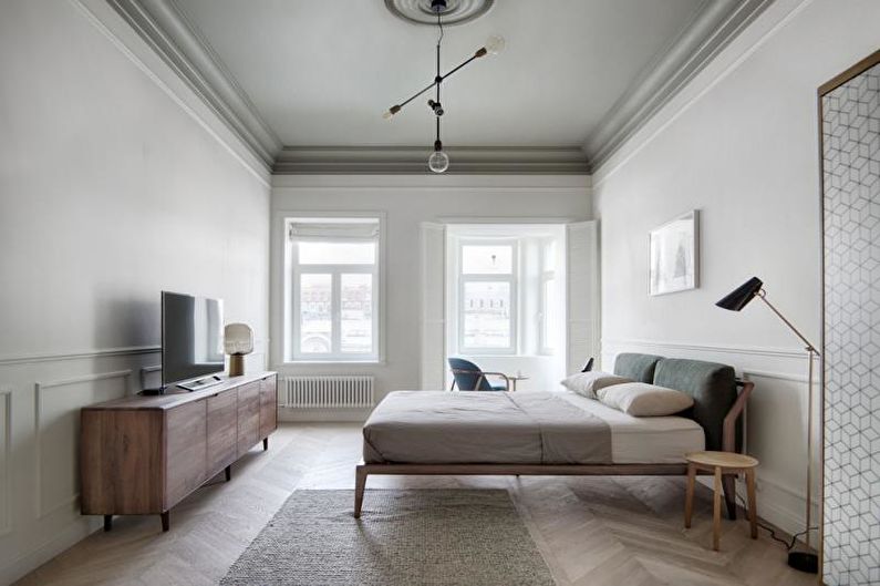 غرفة نوم اسكندنافية بيضاء - تصميم داخلي