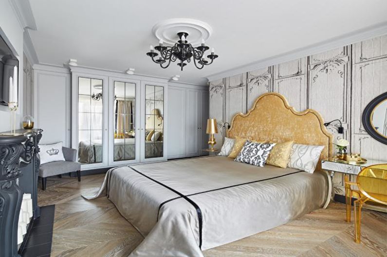 غرفة نوم بيضاء على الطراز الكلاسيكي - تصميم داخلي
