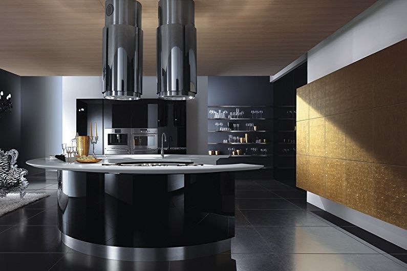 Високотехнологична черна кухня - Интериорен дизайн