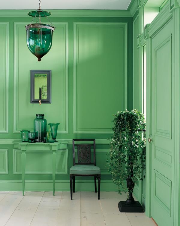 Aktualne kolory ścian w pastelowej zieleni, dominującym efektownym kolorze