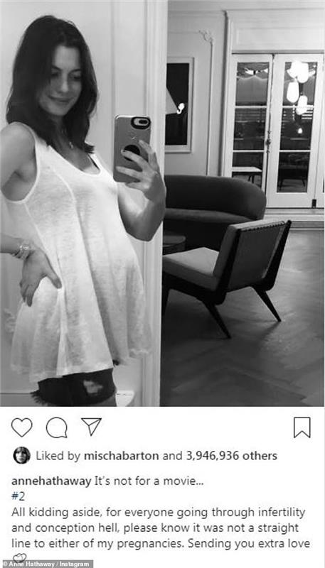 Anne Hathaway w ciąży po raz drugi zachęca inne kobiety na Instagramie