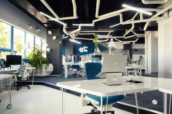 futurystyczne biuro skonfigurowane jak statek kosmiczny w sposób zrównoważony