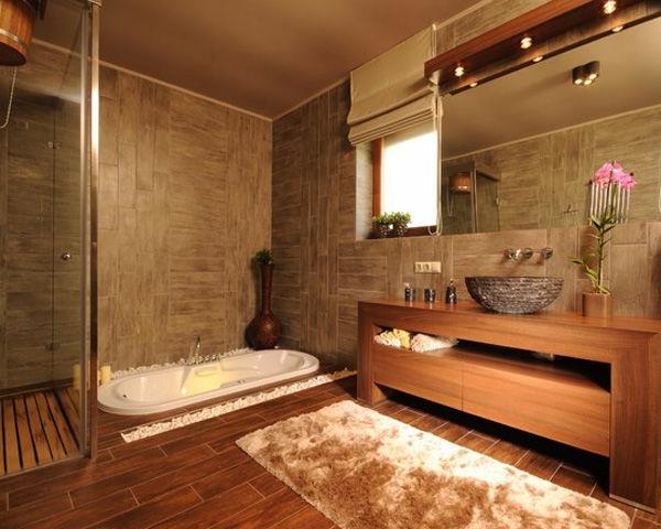 Meble łazienkowe ze stylowymi teksturami wykładziny podłogowe z drewna