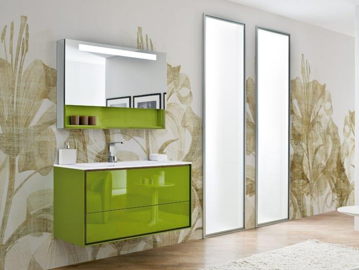 Miroir de salle de bain carré lumineux vert