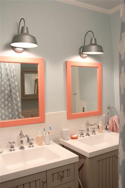 Eclairage miroir salle de bain carré rose moderne