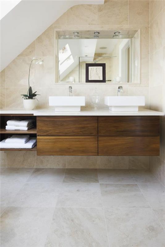 Carrelage salle de bain carrelage travertin salle de bain design lavabo table bois