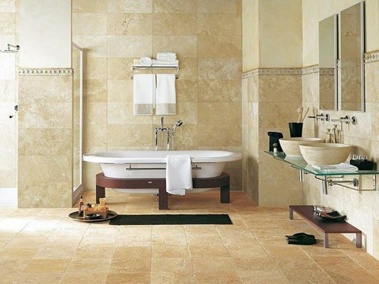 Carrelage salle de bain carrelage travertin baignoire autoportante