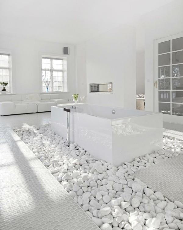 Projekt łazienki z pięknymi kamieniami na podłodze