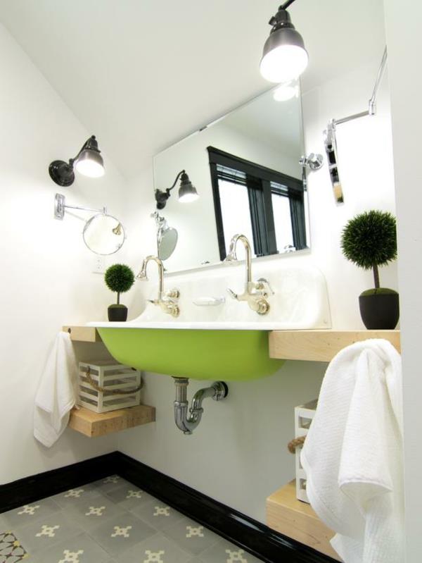 Pomysły łazienkowe na małą łazienkę z oryginalną zieloną umywalką