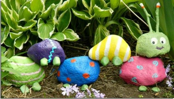 Artisanat avec enfants jardin en pierre colorée, élégante, ludique
