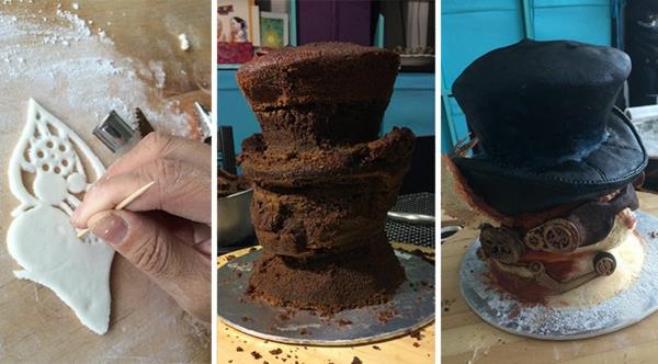 Les tartes aux gâteaux spéciaux décorent le chocolat de tête de chapeau