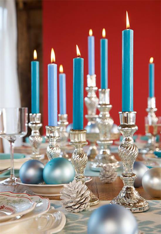 Niebiesko-srebrne Stylowe dekoracje stołów Święto Bożego Narodzenia i Sylwestra idealnie pasują do zimowych festiwali
