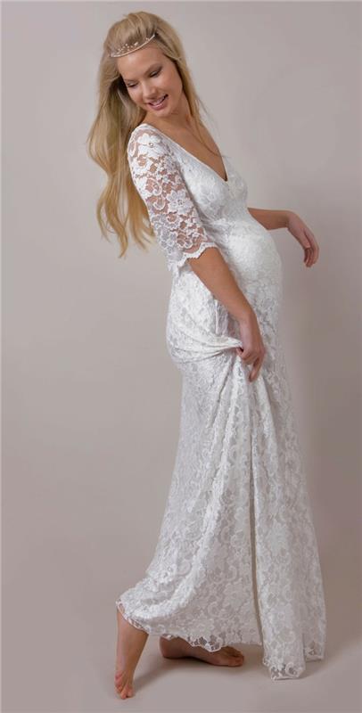 Robe de mariée pour femme enceinte sur mesure en dentelle élastique