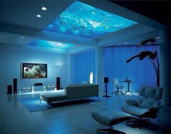 Genialna dekoracja akwarium niebieski sufit z atmosferą