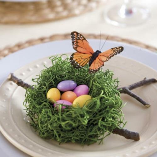 Décorations de table colorées pour nid de papillon en soie de Pâques