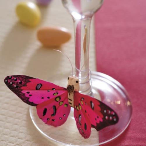 Décorations de table colorées pour le verre de champagne papillon en soie de Pâques