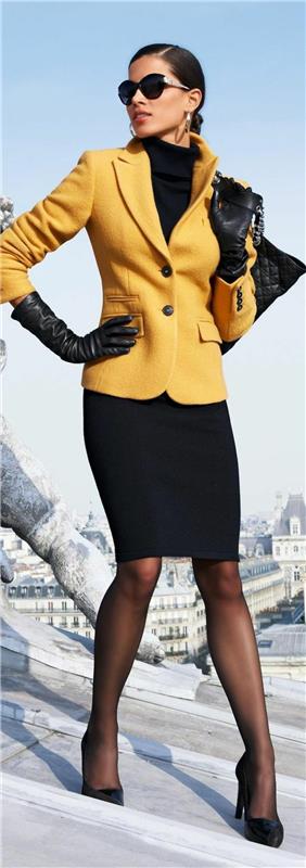 Bussiness mode dames veste jaune dames mode jupe crayon