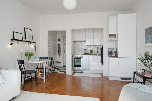 Appartement d'une pièce en Suède tapis placard cuisine