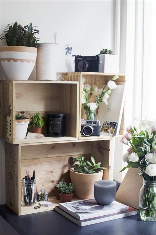 Biurko DIY zbuduj sobie drewniane pudełka półka rośliny doniczkowe