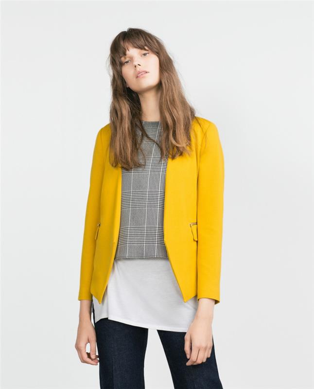 Veste femme jaune élégante courte sans revers mode femme