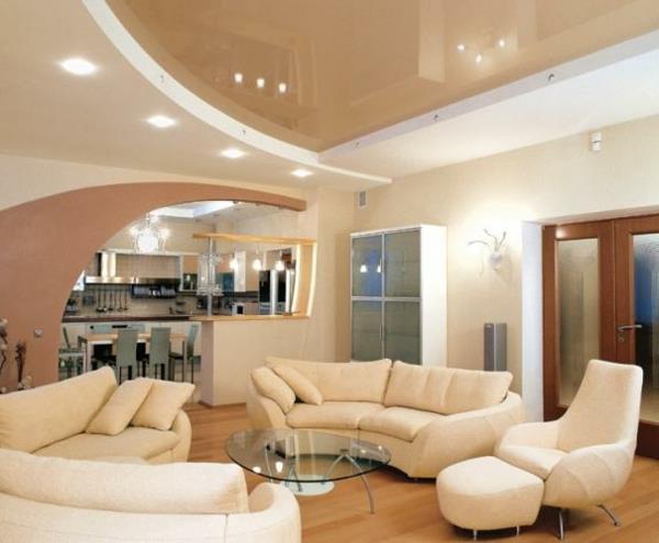 Plafond design salon plafonds suspendus éclairage meubles en cuir intégrés