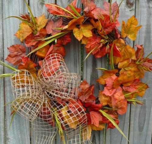 Idées de décoration auto-guirlande de porte d'automne fausses feuilles