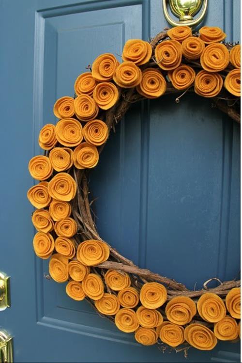 Idées de décoration auto-guirlande de porte d'automne en plastique fleurs jaunes