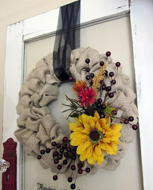 Idées de décoration auto-guirlande de porte d'automne ruban décoratif noir