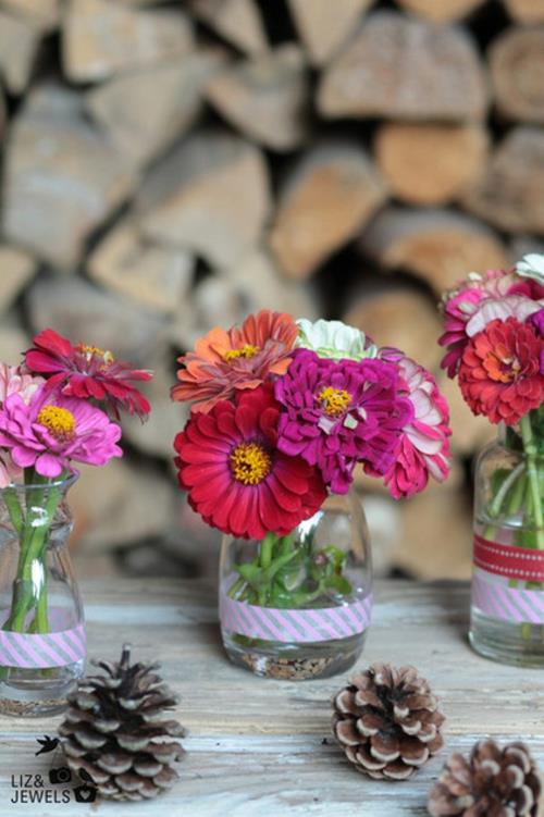 Pot en verre de récipient d'idée fraîche colorée de fleurs de bande décorative