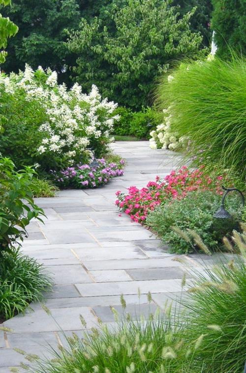 Zaprojektuj ogród tanio kwiaty kolorowe betonowe płyty chodnikowe