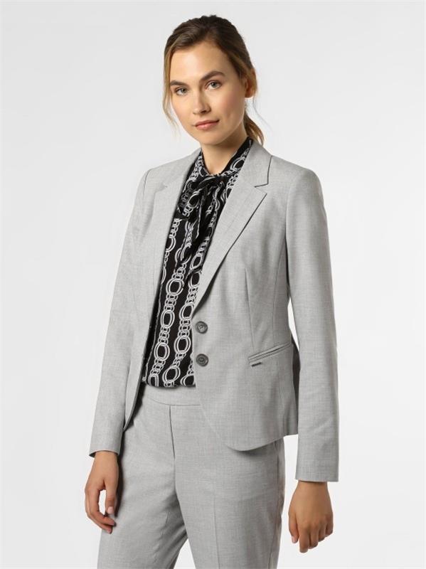 Des blazers élégants et fantaisie pour femme - c'est ce qui compte ! costume d'affaires en gris avec chemise noire
